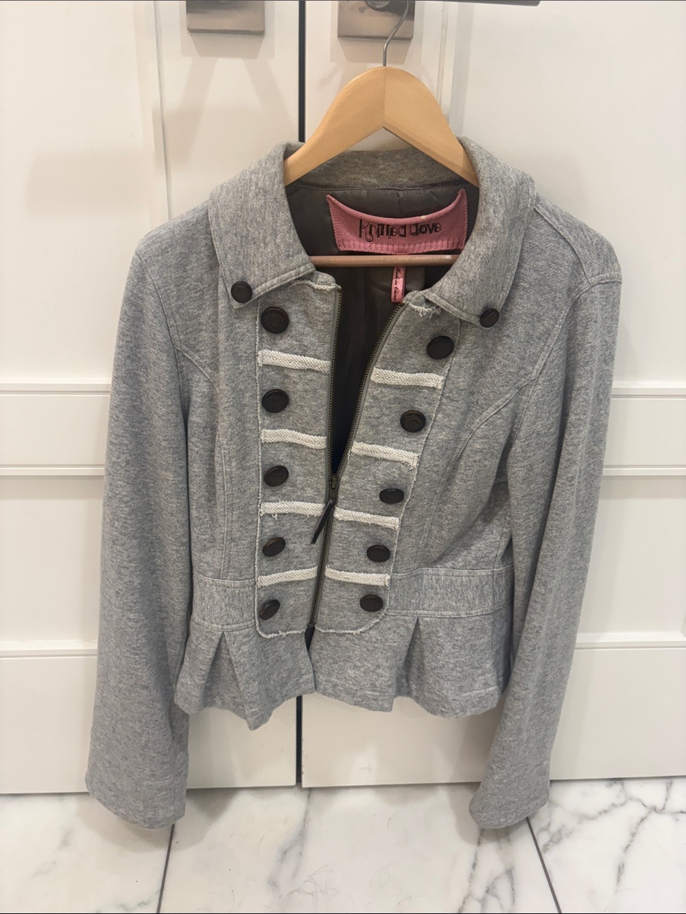 Anthropologie Light Gray Military Peplum Jacket